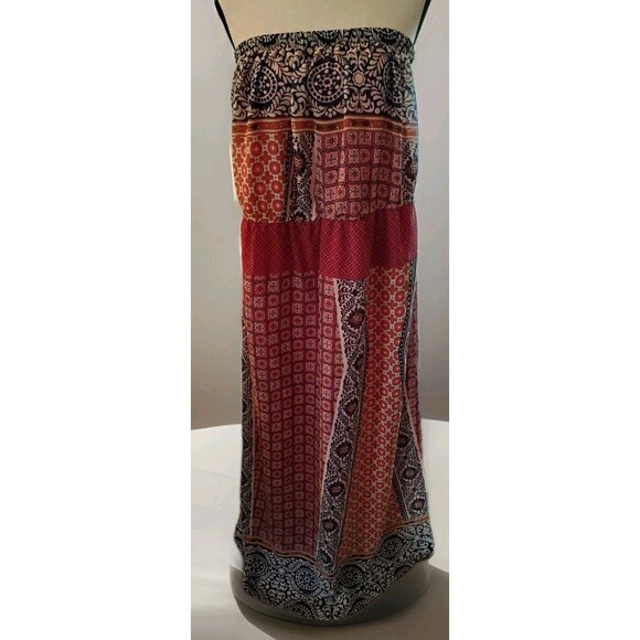 J. Gee Strapless Halter Maxi Dress Size 2X Geometric Lined - Picture 1 of 12